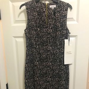 NWT Calvin Klein column dress Size 10 Black with pale pink print